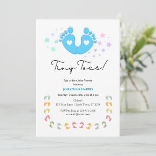 Blue Tiny Toes Baby Shower Invitation