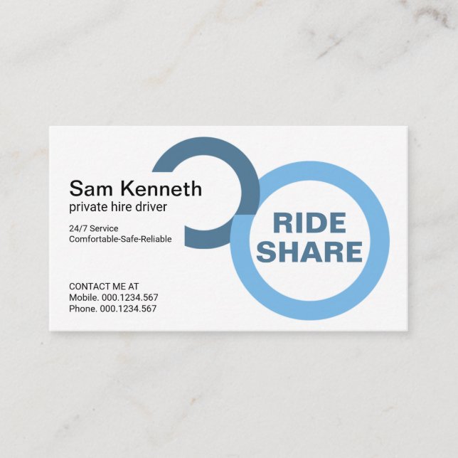 Blue Tire Circles Ride Share Driver Business Card (Front)