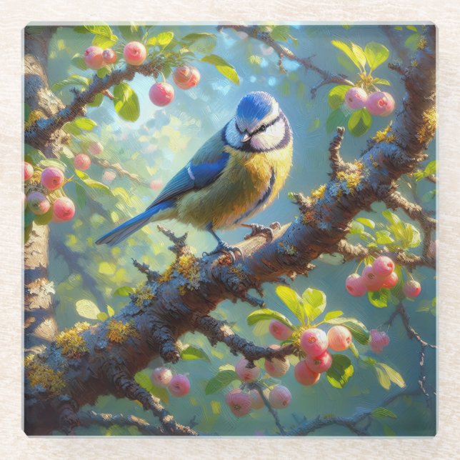Blue Tit 1 Glass Coaster (Front)