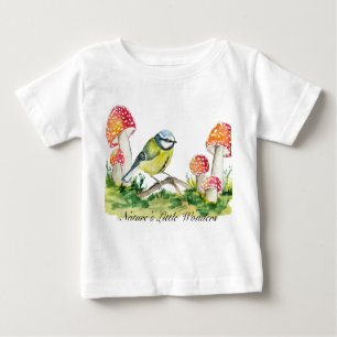 Blue Tit and Fly Agaric Watercolor Baby T-Shirt