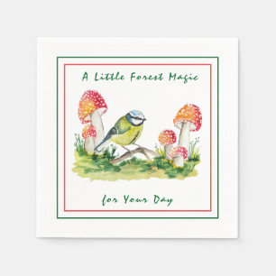 Blue Tit and Fly Agaric Watercolor Napkins