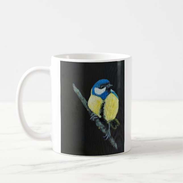 Blue Tit Bird on Branch Fine Art Mug (Left)