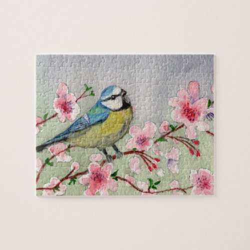 Blue Tit Bird On Cherry Blossom Tree Jigsaw Puzzle