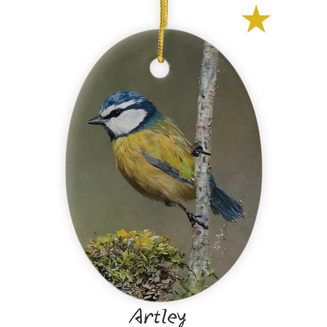 Blue Tit Bird Painting Custom Year Christmas Ceramic Ornament (Creator Uploaded)