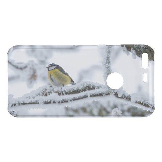 Blue Tit Bird Perched on Snowy Branch Uncommon Google Pixel Case (Back (Horizontal))