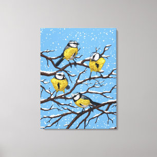 Blue tit birds in winter canvas print