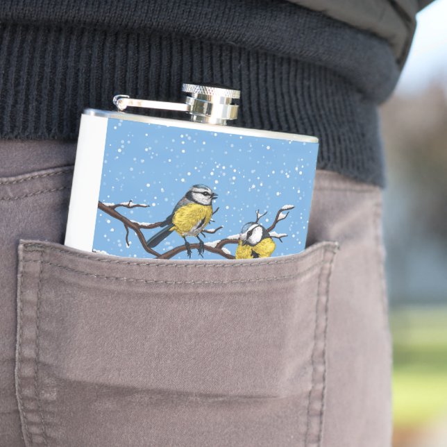 Blue tit birds in winter flask (In Situ)