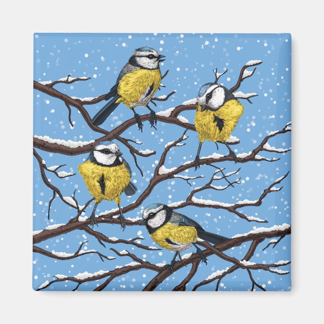 Blue tit birds in winter magnet (Front)
