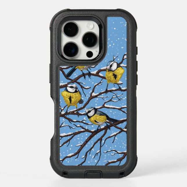 Blue tit birds in winter otterbox iPhone case (Back)