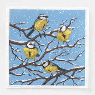 Blue tit birds in winter paper dinner napkins