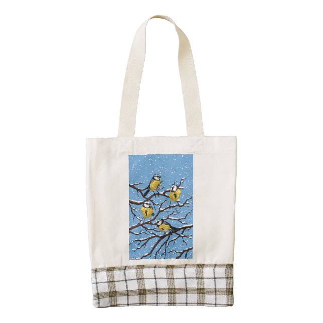 Blue tit birds in winter zazzle HEART tote bag (Front)