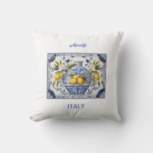 Blue titles and lemons from Amalfi Italy Throw Pillow