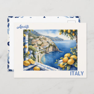 Blue titles and lemons view from Amalfi Italy Postcard