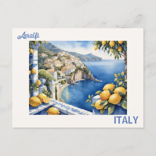 Blue titles and lemons view from Amalfi Italy Postcard