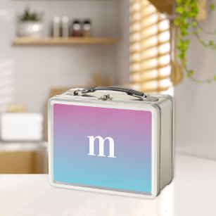 Blue to Custom Color Ombre Personalized Initial Metal Lunch Box