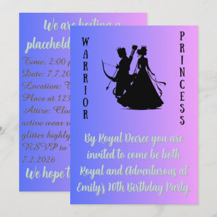 Blue to Pink Warrior Princess Birthday Invitation