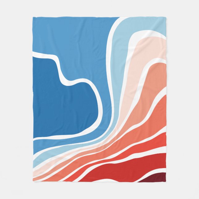 Blue To Red Gradient Groovy Liquid Lines Pattern Fleece Blanket (Front)