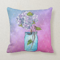 Blue to Violet Latticed Hydrangea in Blue Jar Throw Pillow