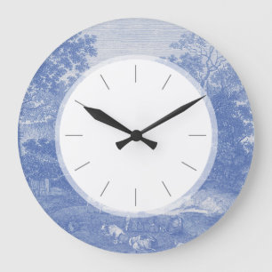 Blue Toil de Jouy French Country Shabby Elegance Large Clock