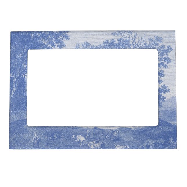 Blue Toil de Jouy French Country Shabby Elegance Magnetic Frame (Front)