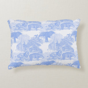 Blue Toile Animals Chinoiserie Baby Boy Nursery Accent Pillow
