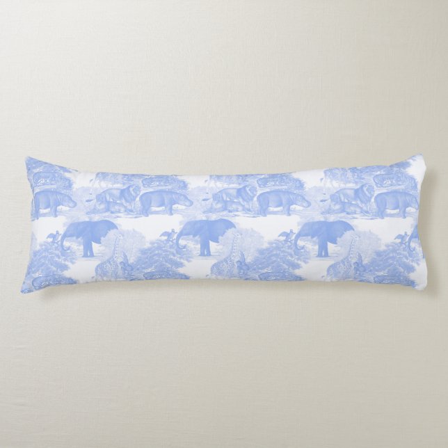 Blue Toile Animals Chinoiserie Baby Boy Nursery Body Pillow (Front)