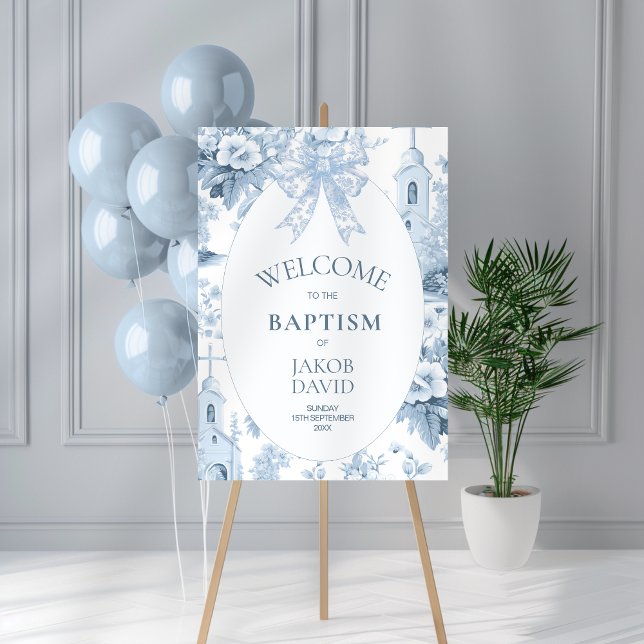 Blue Toile Baptism Welcome Sign, Foam Board Poster (Creator Uploaded)