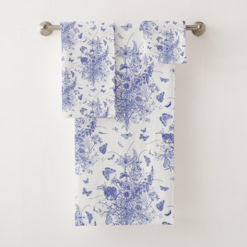 Blue Toile Bath Towel Set