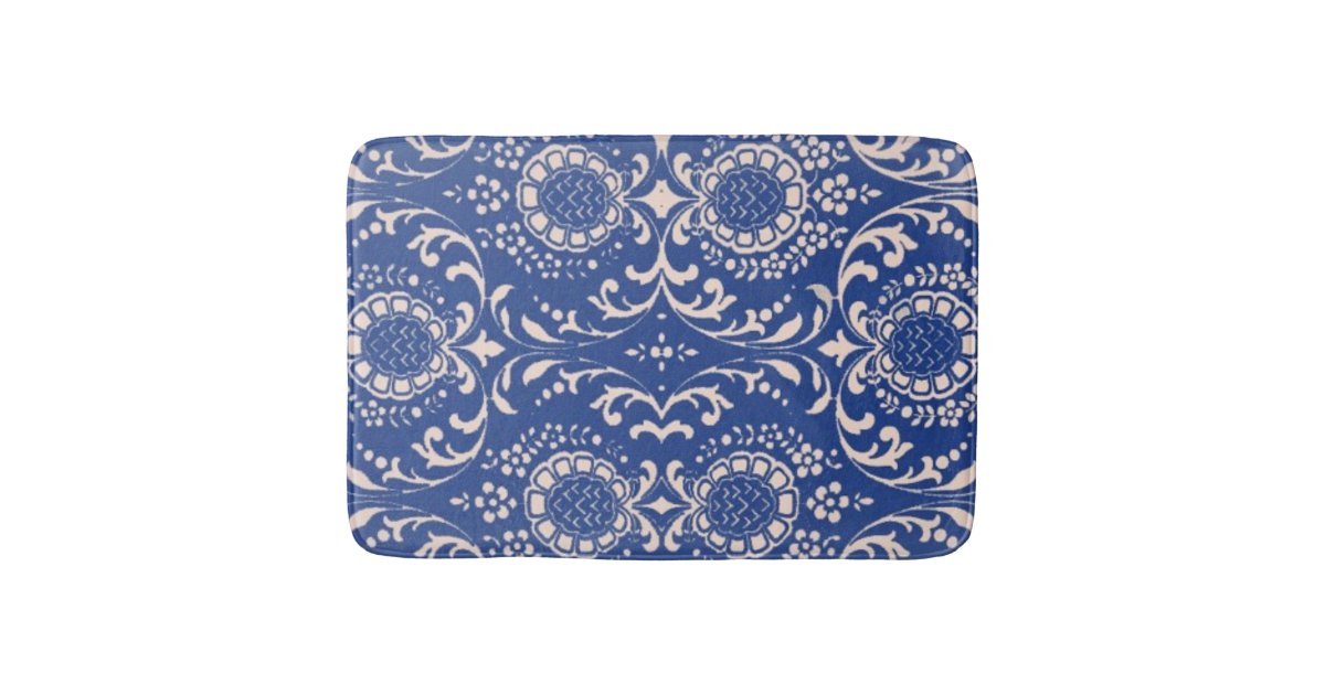 Blue Toile Bathroom Rug! Bath Mat Zazzle