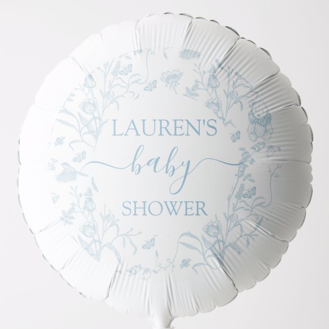 Blue Toile Bear Baby Shower Boy Balloon (Front)