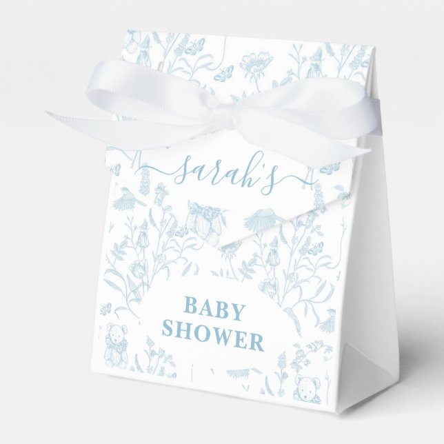 Blue Toile Bear Baby Shower Boy Favor Boxes (Front Side)