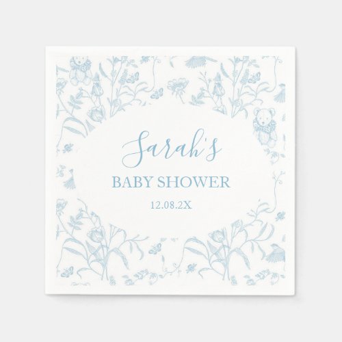 Blue Toile Bear Baby Shower Boy Napkins