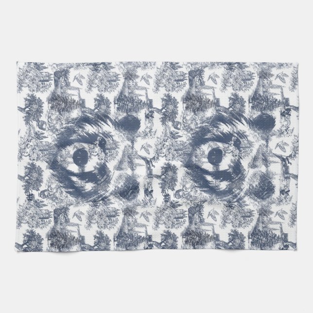 Blue Toile Bear - Wildlife at Home Kitchen Towel (Horizontal)
