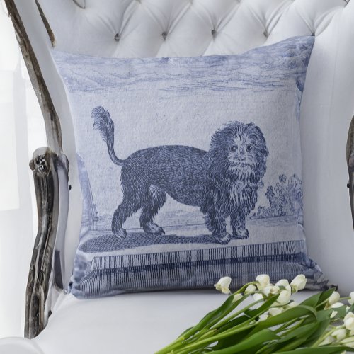 Blue Toile Bichon Dog or Lowchen Throw Pillow