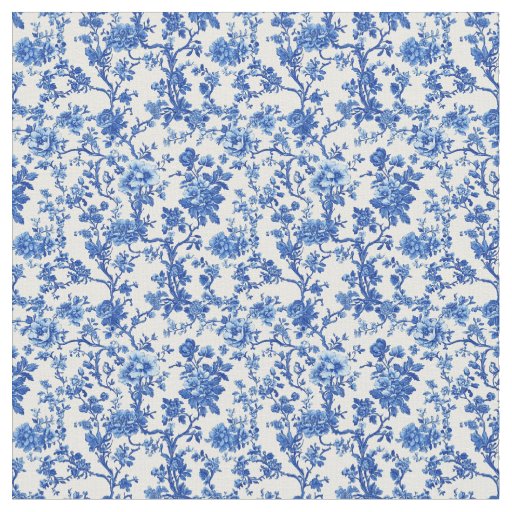 Blue Toile Blooming Vine Pattern Fabric