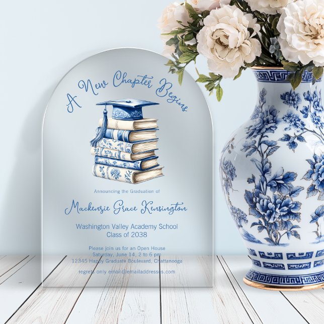 Blue Toile Books Coquette New Chapter Graduation Acrylic Invitations (Blue Toile Books Coquette New Chapter Graduation Acrylic Invitations)