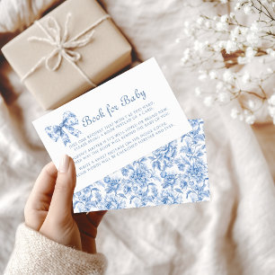 Blue Toile Bow Vintage Book for Baby Shower Enclosure Card