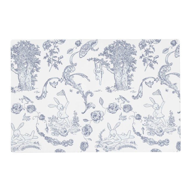 Blue Toile Bunny Wonderland Placemat (Front)