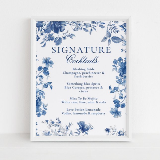 Blue Toile Chinoiserie Signature Cocktail Menu Poster (Creator Uploaded)