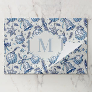 Blue Toile Christmas Ornaments Paper Placemat