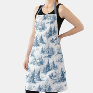 Blue Toile Christmas Pattern Apron
