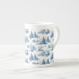 Blue Toile Christmas Pattern Bone China Mug