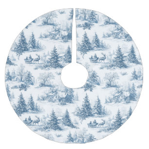 Blue Toile Christmas Pattern Brushed Polyester Tree Skirt