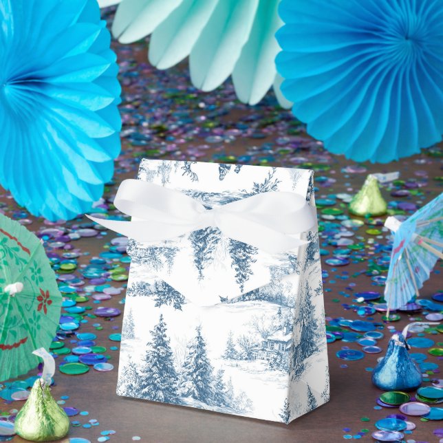 Blue Toile Christmas Pattern  Favor Boxes (Party)