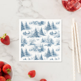 Blue Toile Christmas Pattern Napkins