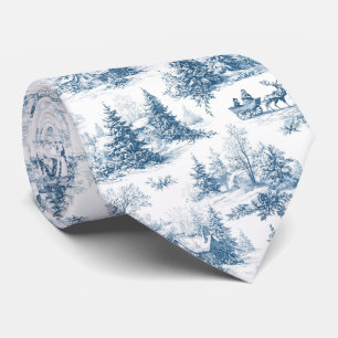 Blue Toile Christmas Pattern Neck Tie