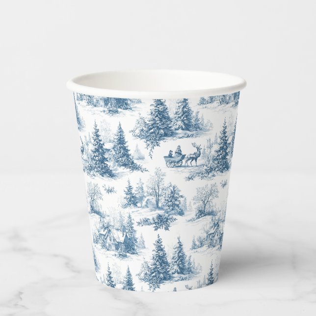 Blue Toile Christmas Pattern  Paper Cups (Front)