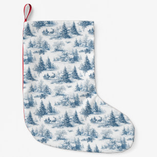 Blue Toile Christmas Pattern Small Christmas Stocking
