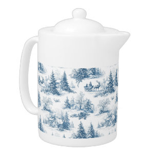 Blue Toile Christmas Pattern Teapot