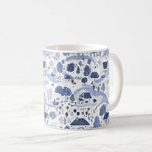 Blue Toile Countryside Scene (4) Coffee Mug (Front Right)